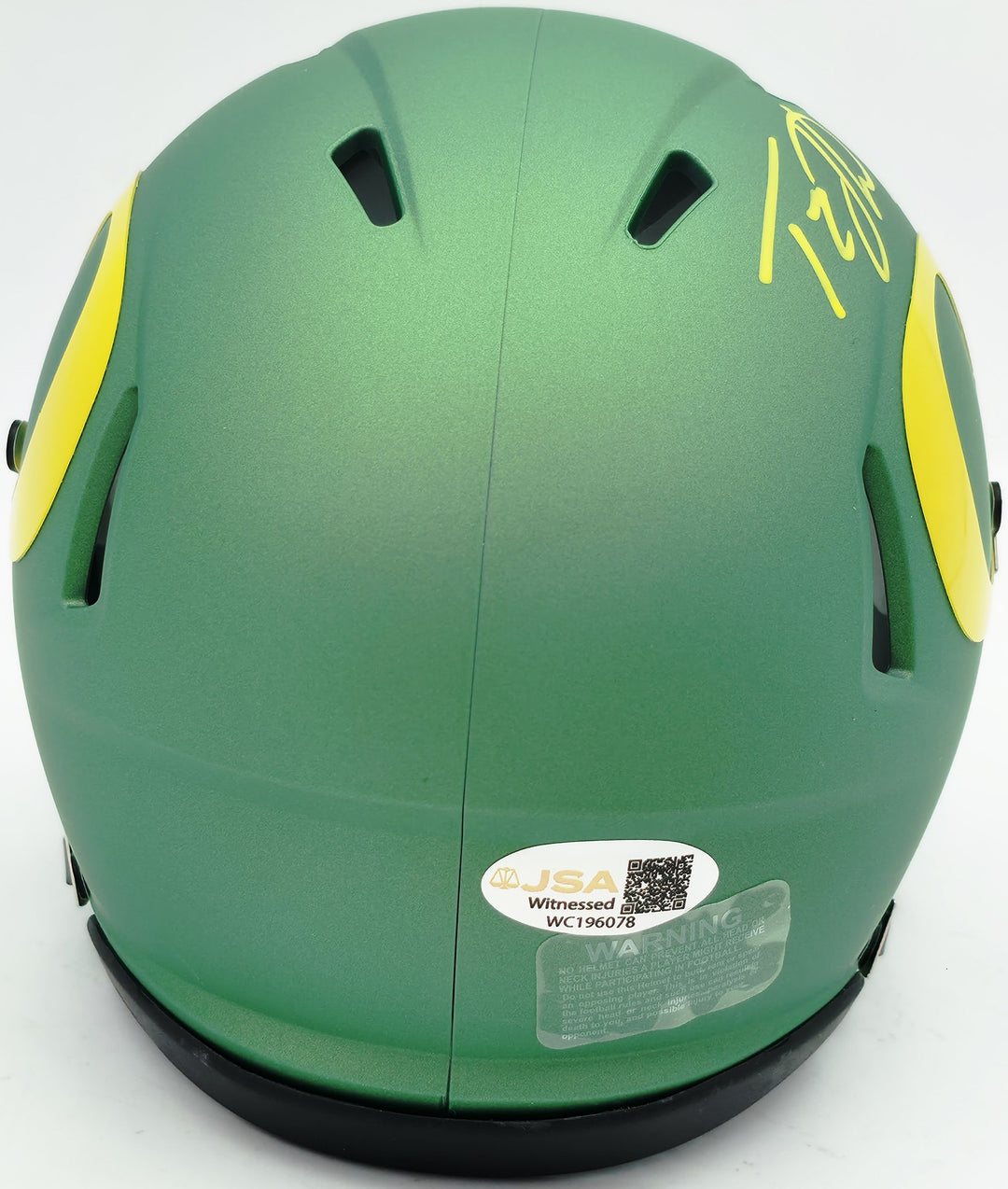 Tez Johnson Signed Oregon Ducks Apple Green Speed Mini Helmet JSA Wit