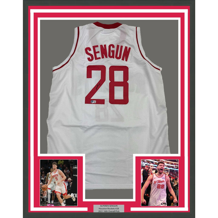 Framed Autographed/Signed Alperen Sengun 35x39 Houston White Jersey BAS COA