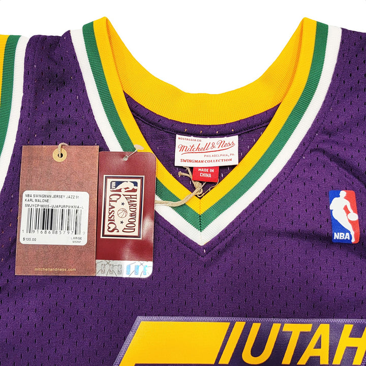 Jazz Karl Malone Auto Purple Authentic Mitchell & Ness Jersey Size L Beckett Wit