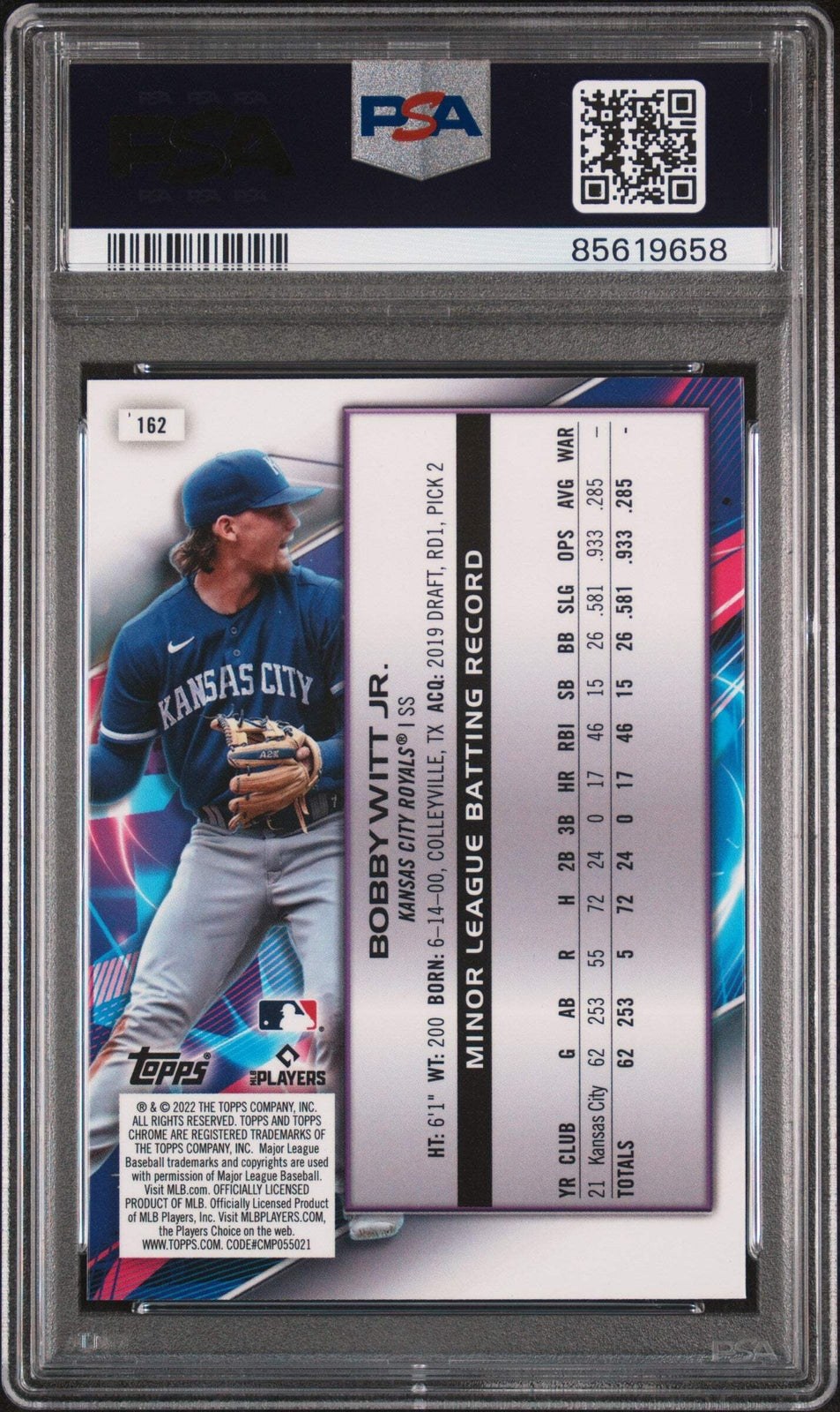 Graded 2022 Topps Cosmic Chrome Bobby Witt Jr. #162 Rookie Baseball Card PSA 10