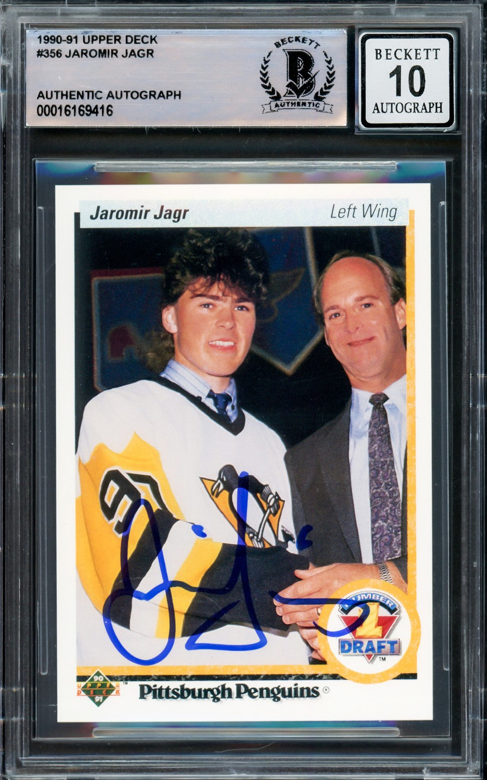 Jaromir Jagr Signed 1990-91 Upper Deck RC 356 Penguins Auto GM 10 Beckett