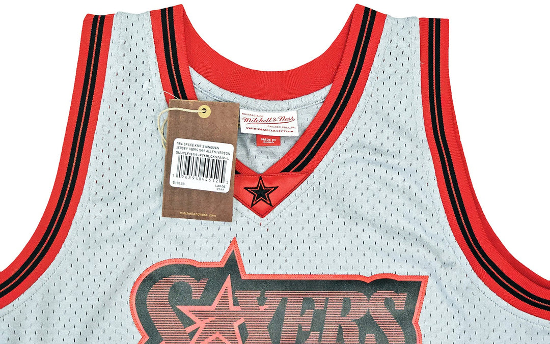 76ers Allen Iverson Auto Grey Auth Mitchell Ness 97-98 HWC Swingman Jersey L BAS