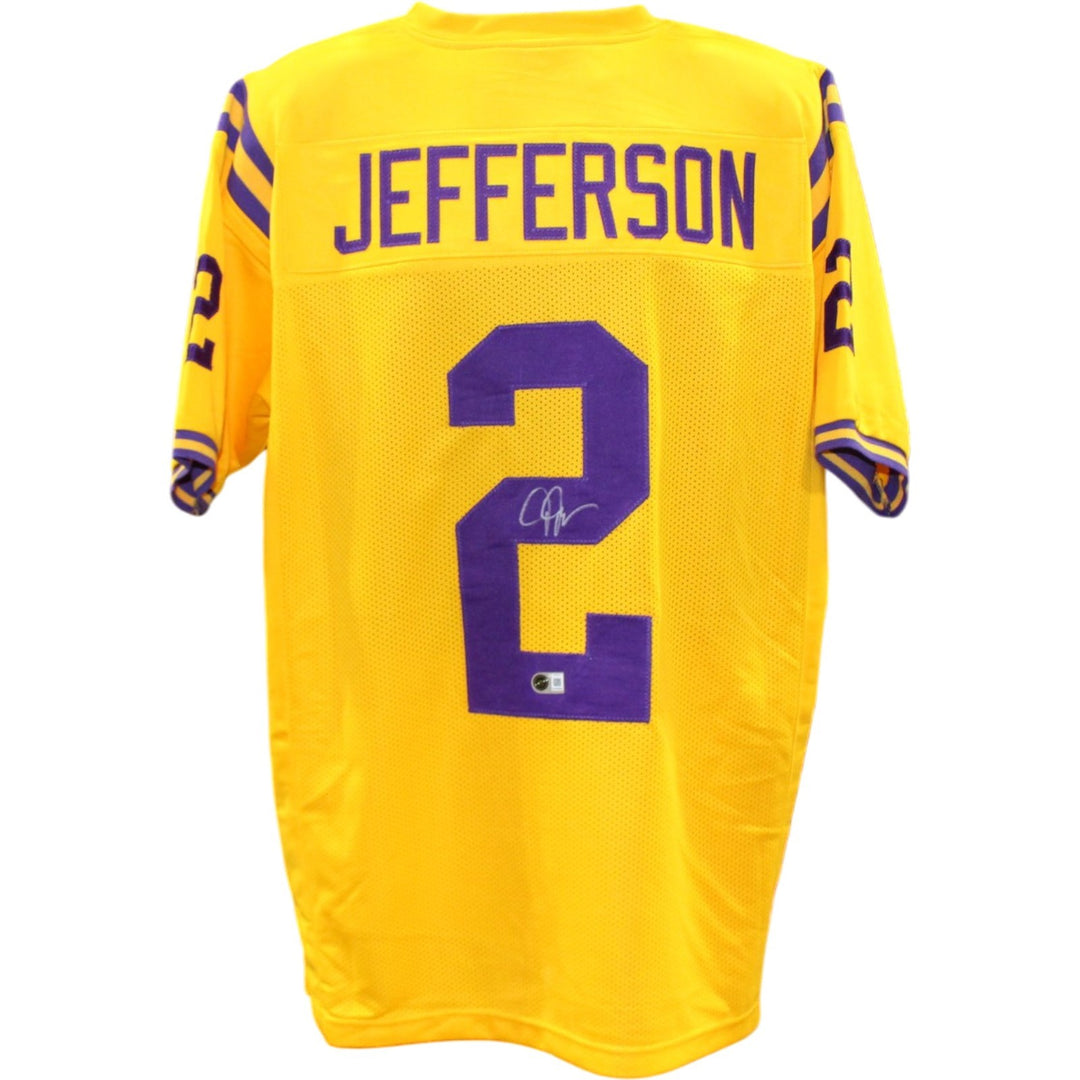 Justin Jefferson Autographed College Style XL Yellow Jersey Beckett WIT 57922