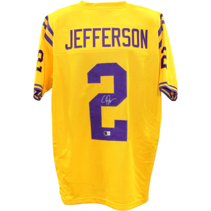 Justin Jefferson Autographed College Style XL Yellow Jersey Beckett WIT 57922
