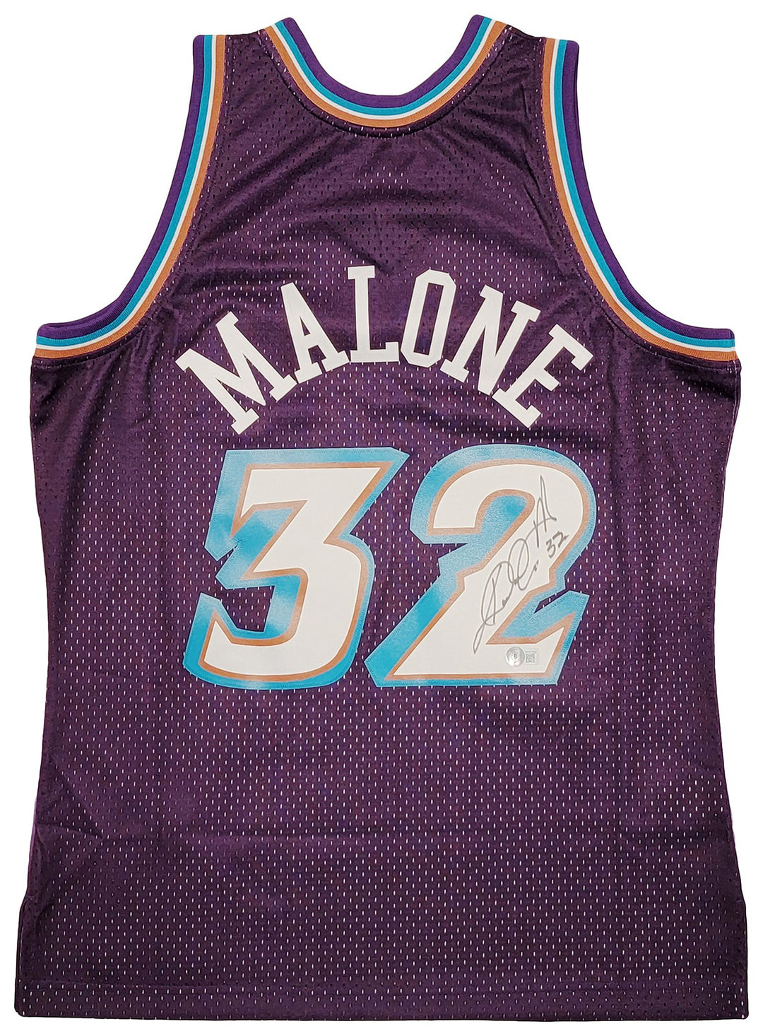Jazz Karl Malone Auto Purple Teal Authentic Mitchell Ness Jersey Size L Beckett