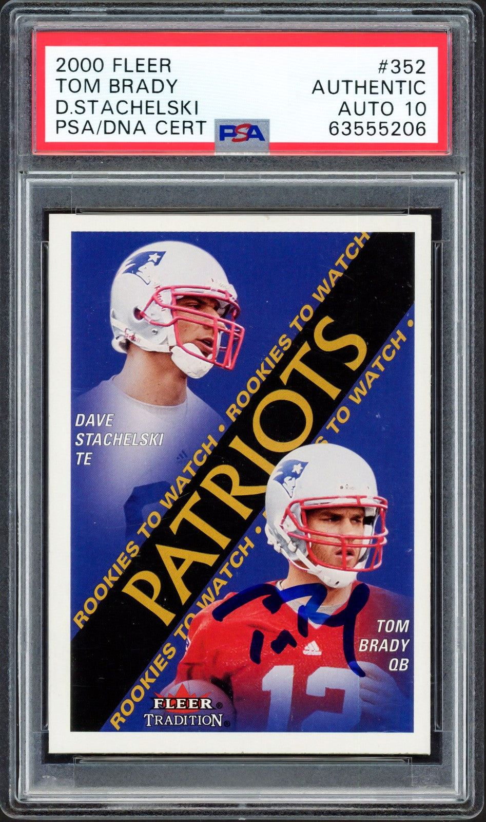 Tom Brady Signed 2000 Fleer RC 352 Patriots Auto GM 10 PSA/DNA #63555206