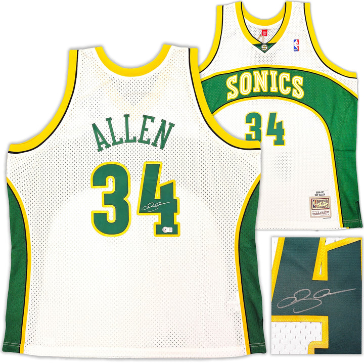 Sonics Ray Allen Auto White Mitchell Ness 06-07 Ray Allen HWC Swingman Jersey 2X
