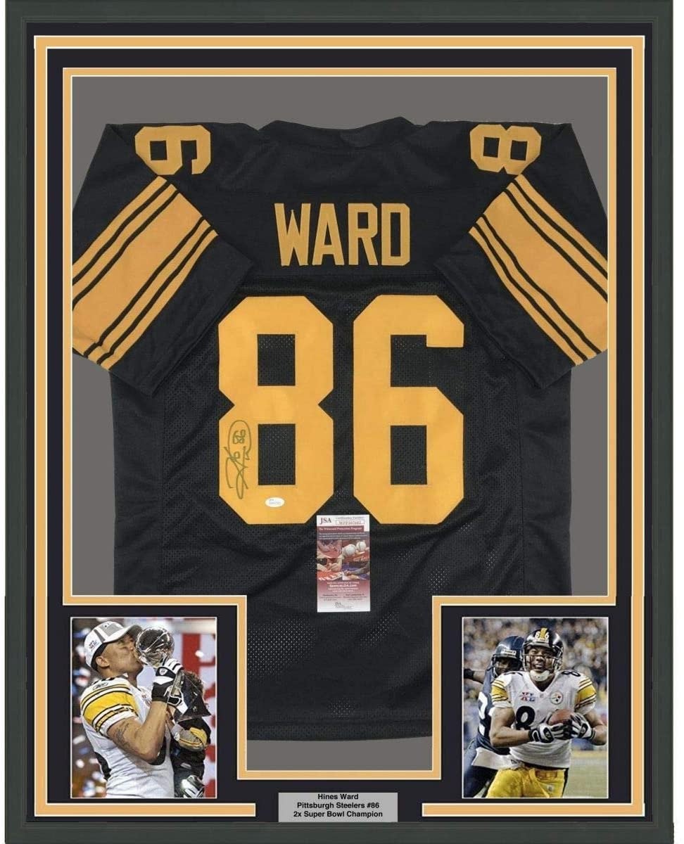 Framed Signed Hines Ward 35x39 Pittsburgh Color Rush Jersey JSA COA