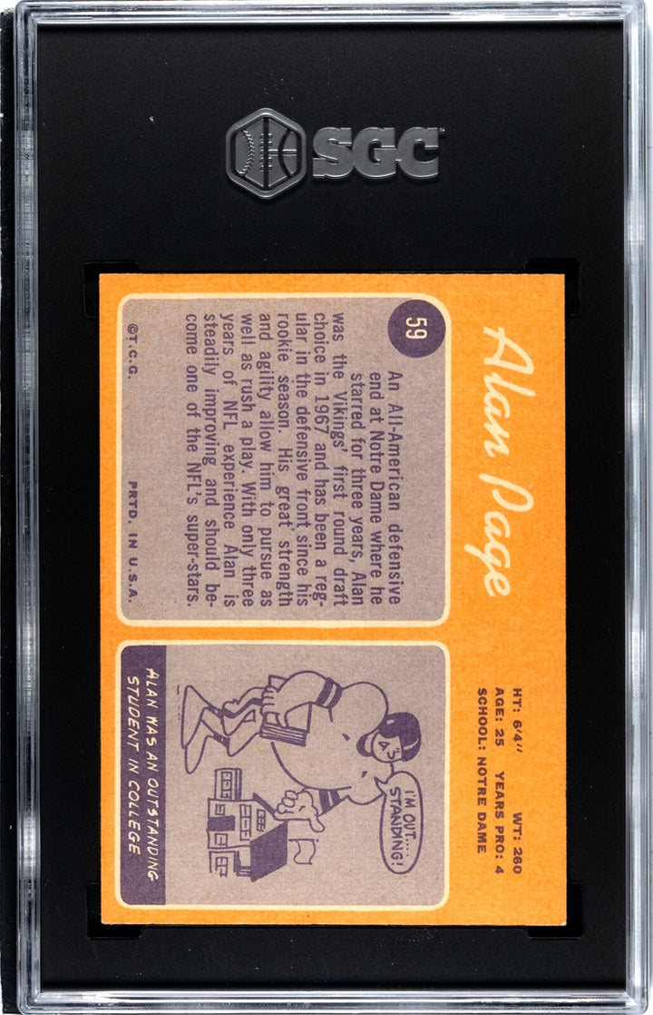 Alan Page 1970 Topps Rookie Card (RC) #59- SGC Graded 6.5 EX-NM+