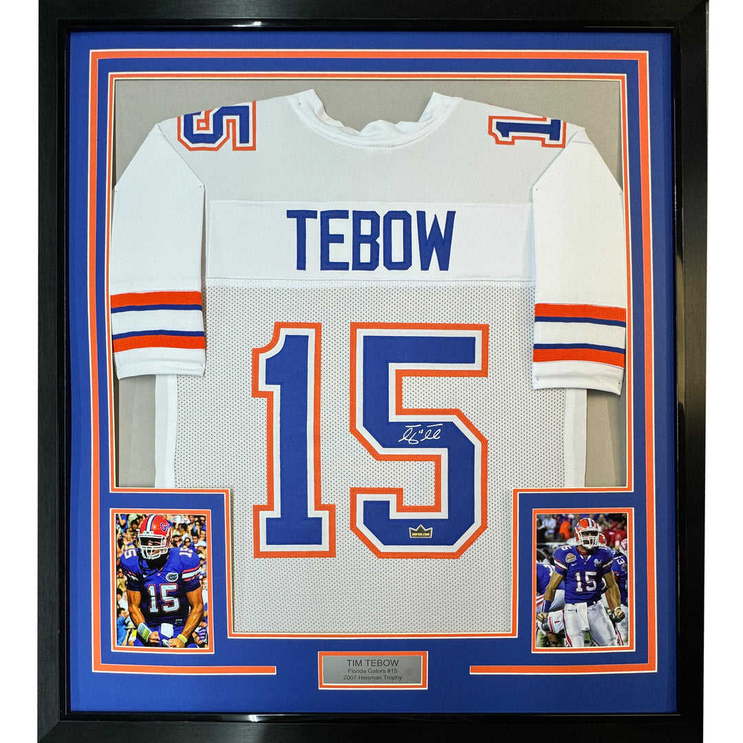 Framed Facsimile Autographed Tim Tebow 33x42 Florida White College Laser Jersey