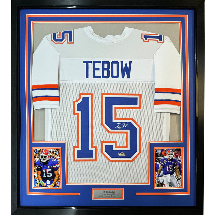 Framed Facsimile Autographed Tim Tebow 33x42 Florida White College Laser Jersey