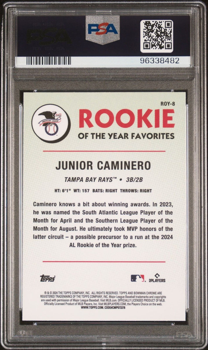 Graded 2024 Bowman Chrome Mega Box M/B Junior Caminero #ROY8 RC Card PSA 10