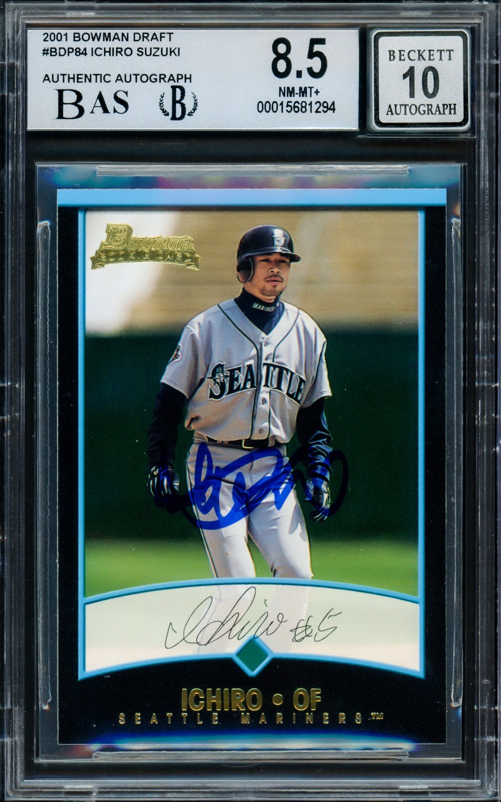 Ichiro Suzuki Auto 2001 Bowman Draft Picks RC BDP84 Mariners BGS 8.5 Sig 10 BAS