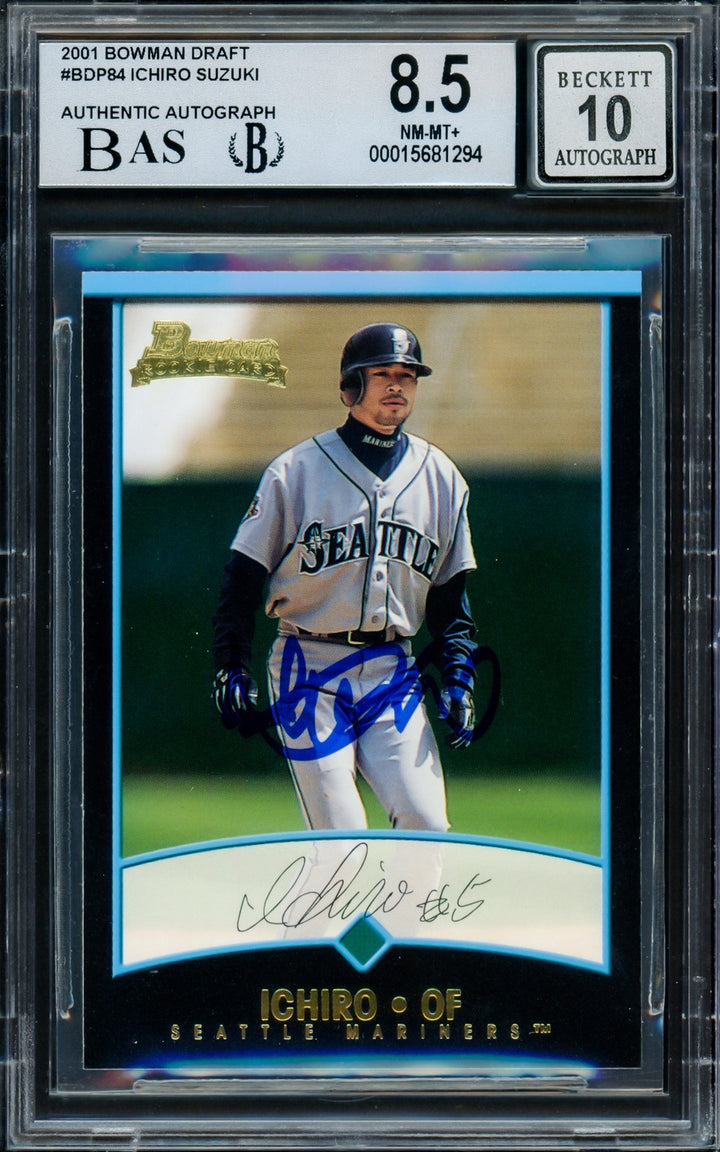 Ichiro Suzuki Auto 2001 Bowman Draft Picks RC BDP84 Mariners BGS 8.5 Sig 10 BAS