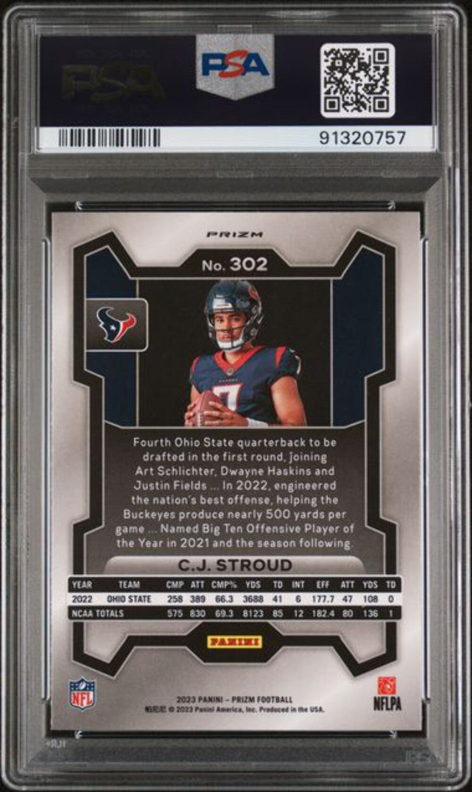Graded 2023 Panini Prizm CJ Stroud #302 Variation No Huddle Rookie Card PSA 10