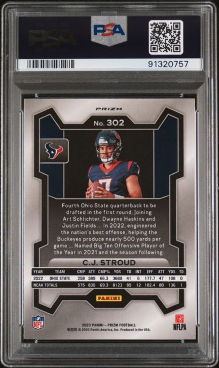 Graded 2023 Panini Prizm CJ Stroud #302 Variation No Huddle Rookie Card PSA 10