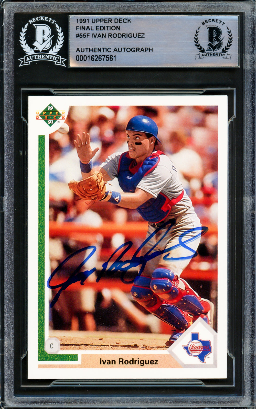 Ivan Rodriguez Signed 1991 Upper Deck Final Edition RC 55F Texas Rangers Beckett