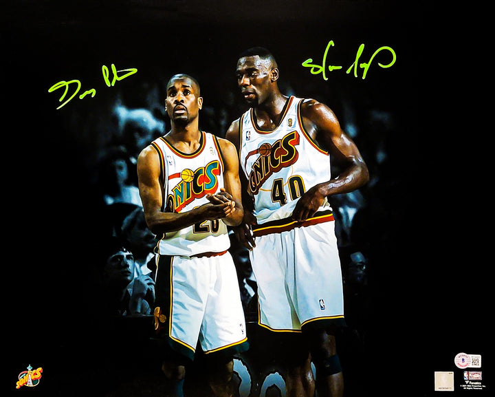 Gary Payton & Shawn Kemp Signed Framed 16x20 Photo Supersonics Beckett BAS QR