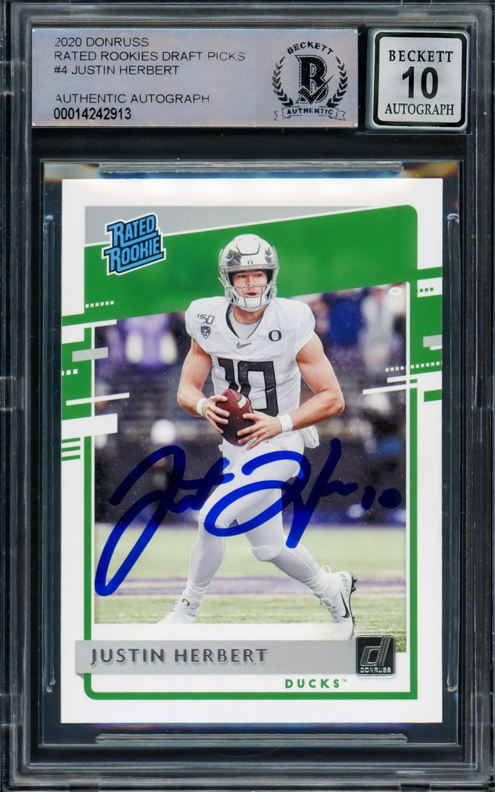 Justin Herbert Signed 2020 Donruss Rated RC 4 Oregon Ducks Auto GM 10 Beckett