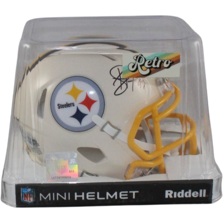 Troy Polamalu Autographed Pittsburgh Steelers Retro Mini Helmet Beckett 56182