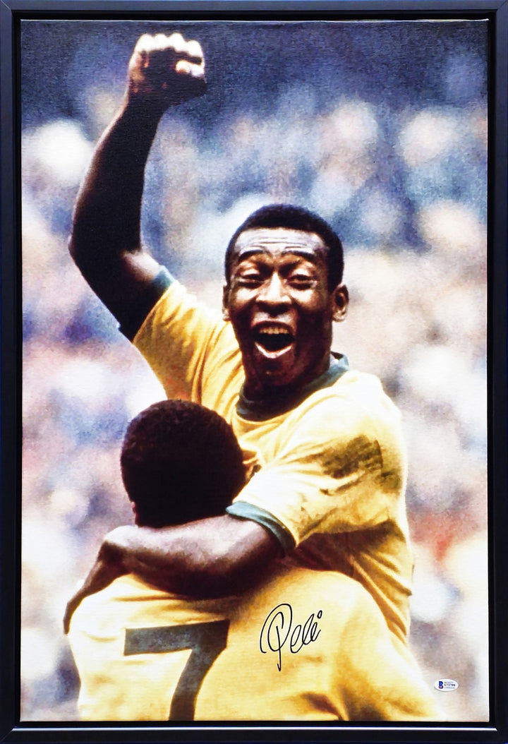 Pele Autographed Signed Framed 20x30 Canvas Photo CBD Brazil Beckett BAS