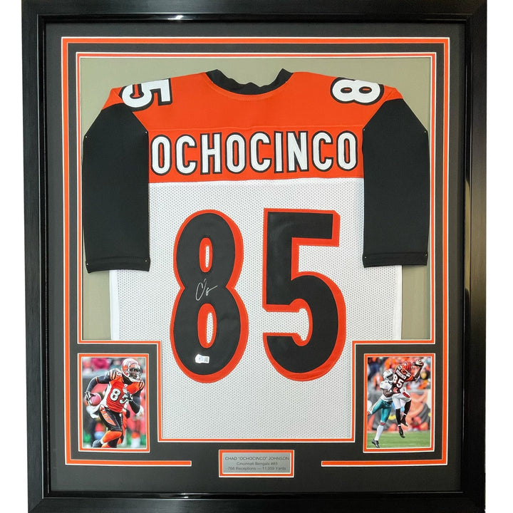 FRAMED Signed CHAD OCHOCINCO Johnson 35x39 White Jersey JSA COA Auto