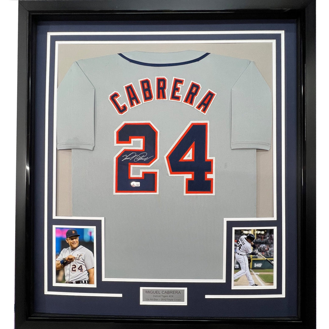 Framed Autographed/Signed Miguel Cabrera 33x42 Detroit Grey Jersey JSA COA