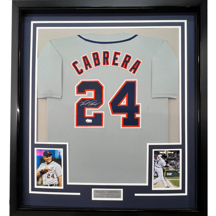 Framed Autographed/Signed Miguel Cabrera 33x42 Detroit Grey Jersey JSA COA