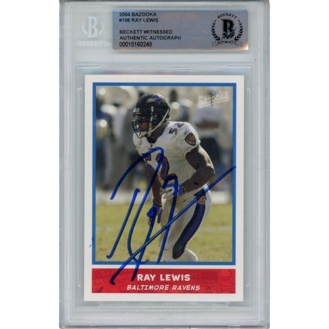 Ray Lewis Autographed/Signed 04 Topps Bazooka Slabbed Trading Card Beckett 47932