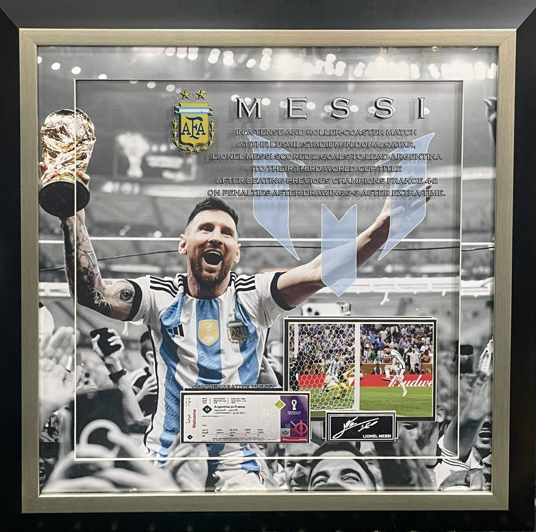 Lionel Messi Framed 3D Photo Facsimile Auto Argentina 2022 World Cup Rep Ticket