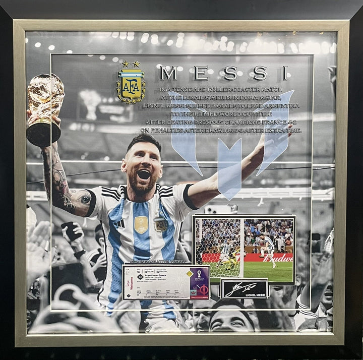 Lionel Messi Framed 3D Photo Facsimile Auto Argentina 2022 World Cup Rep Ticket