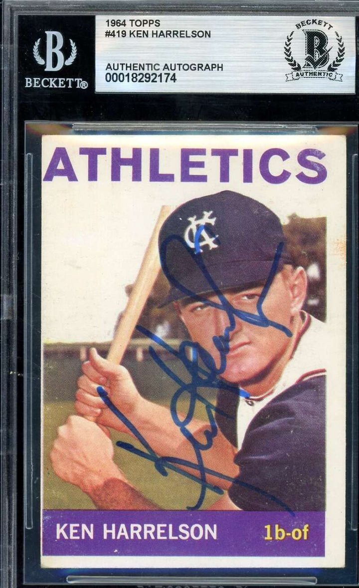 Ken Hawk Harrelson Beckett BAS Signed 1964 Topps Rookie Autograph