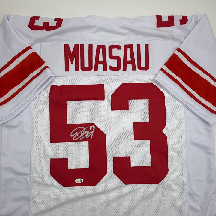 Autographed/Signed Darius Muasau New York White Football Jersey JSA COA