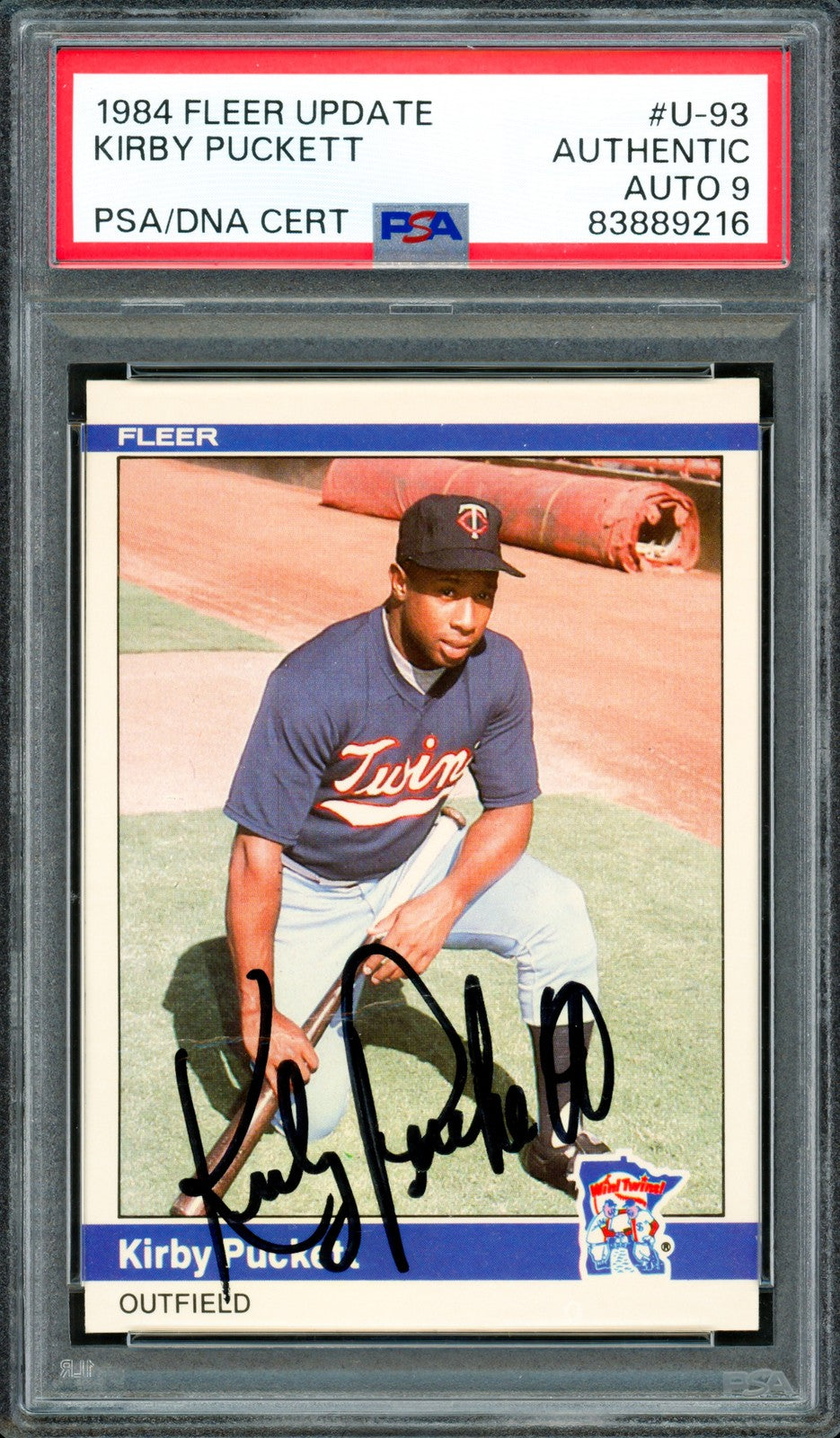 Kirby Puckett Auto 1984 Fleer Update RC U-93 Twins Auto Mint 9 PSA/DNA #83889216