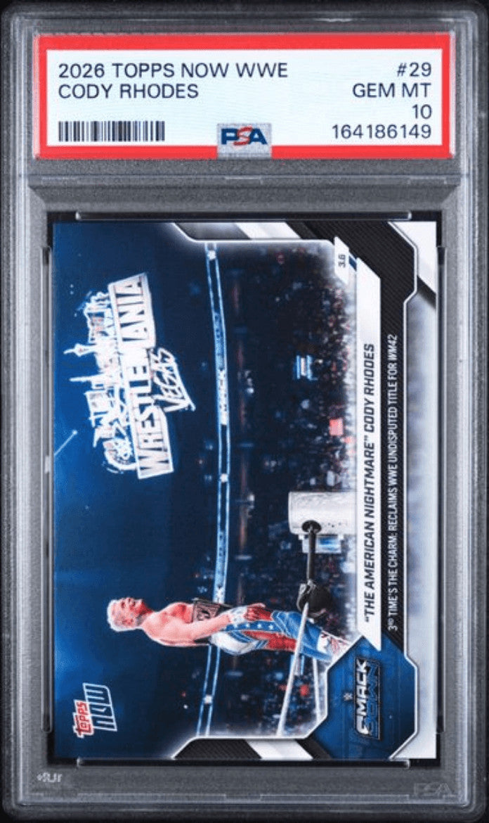 Graded 2025 Topps Now WWE Cody Rhodes/The Rock #26 Wrestling Card PSA 10