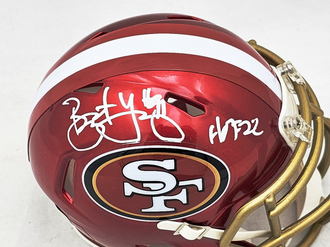 Bryant Young Auto Signed 49ers Flash Red Speed Mini Helmet "HOF 22" Beckett Wit