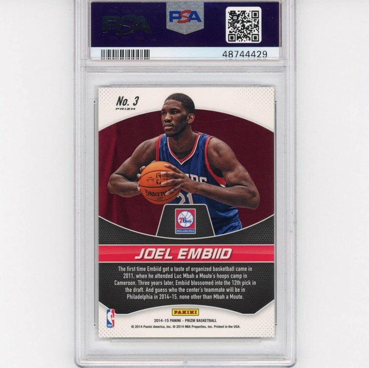 Graded 2014-15 Panini Prizm Joel Embiid #3 Freshman Phenoms Prizm Rookie RC Bask