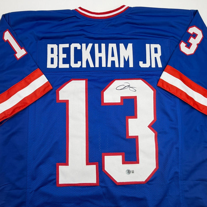 Autographed/Signed Odell Beckham Jr OBJ New York Retro Blue Jersey Beckett COA