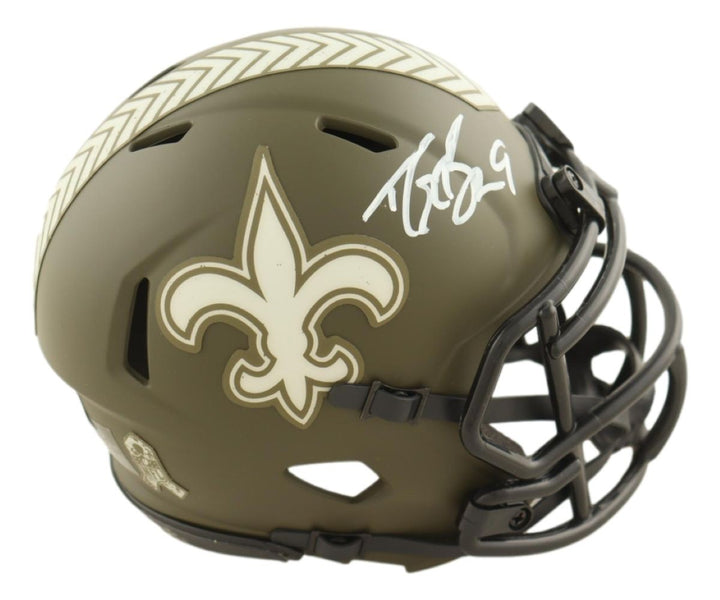 Drew Brees Signed New Orleans Saints Salute To Service Mini Speed Helmet BAS
