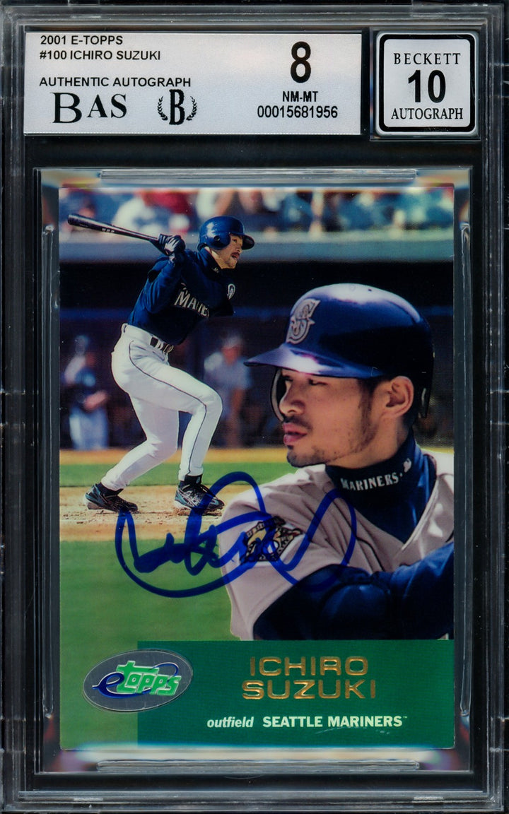 Ichiro Suzuki Auto Signed 2001 eTopps RC 100 Mariners BGS 8 Auto GM 10 Beckett