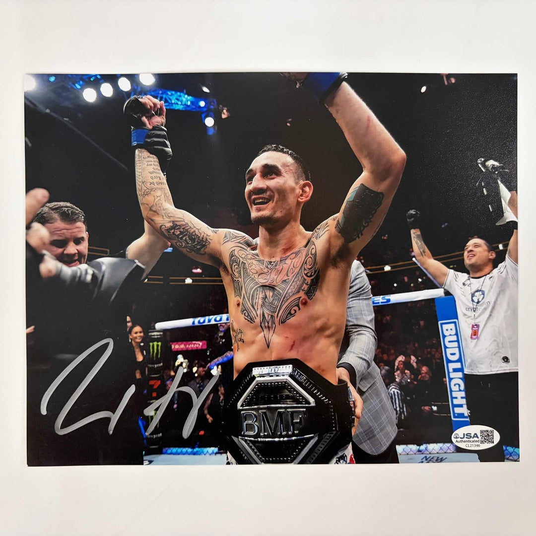 Autographed/Signed Max Holloway UFC MMA Black Fighting 8x10 Photo BAS COA
