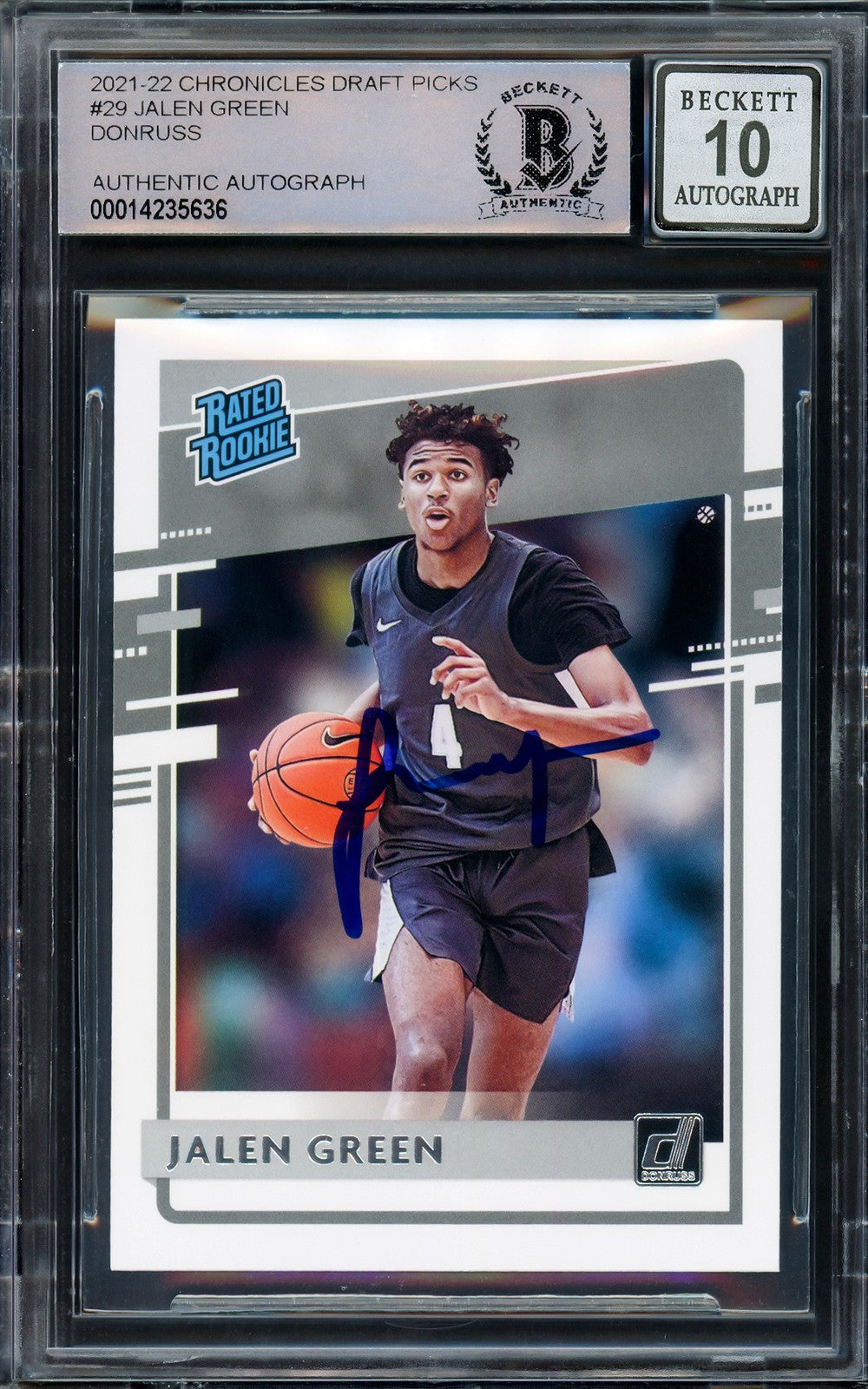 Jalen Green Signed 2021-22 Donruss Rated RC 29 Rockets Auto GM 10 Beckett