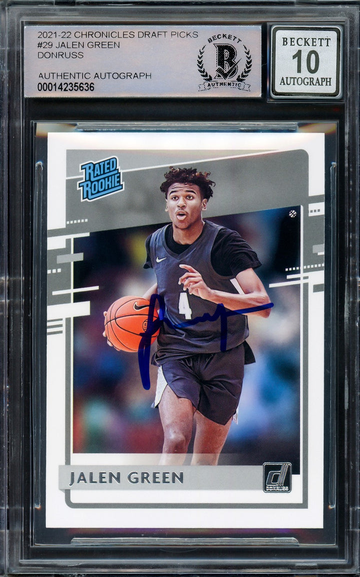 Jalen Green Signed 2021-22 Donruss Rated RC 29 Rockets Auto GM 10 Beckett