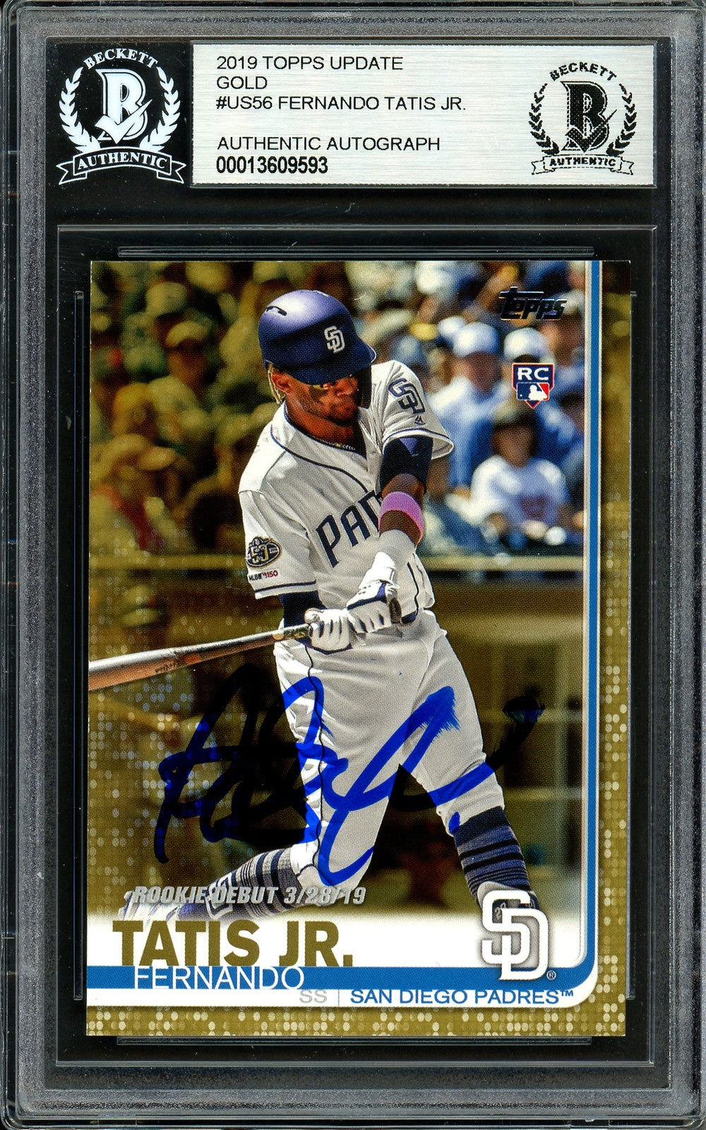 Fernando Tatis Jr. Auto 2019 Topps Update Gold RC US56 #1641/2019 Smudge Beckett