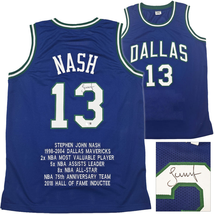 Dallas Mavericks Steve Nash Autographed Signed Blue Stat Jersey Beckett Witness