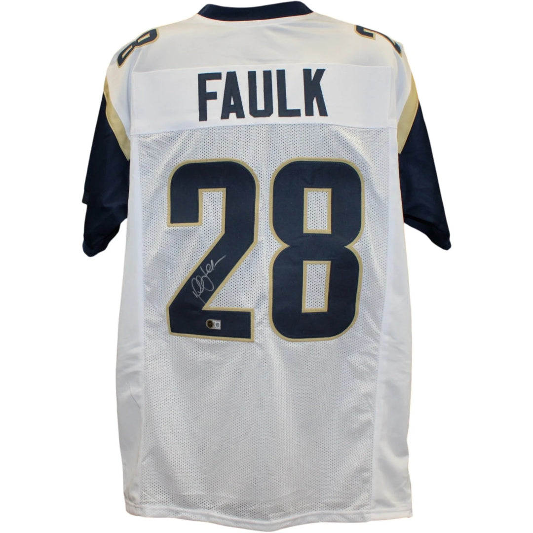 Marshall Faulk Autographed/Signed Pro Style XL Jersey White Beckett WIT 58501
