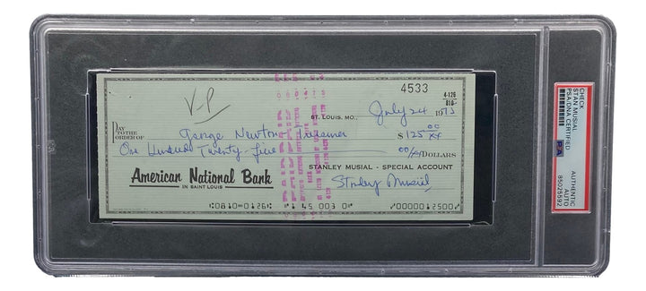 Stan Musial St. Louis Cardinals Signed  Bank Check PSA/DNA 85025592
