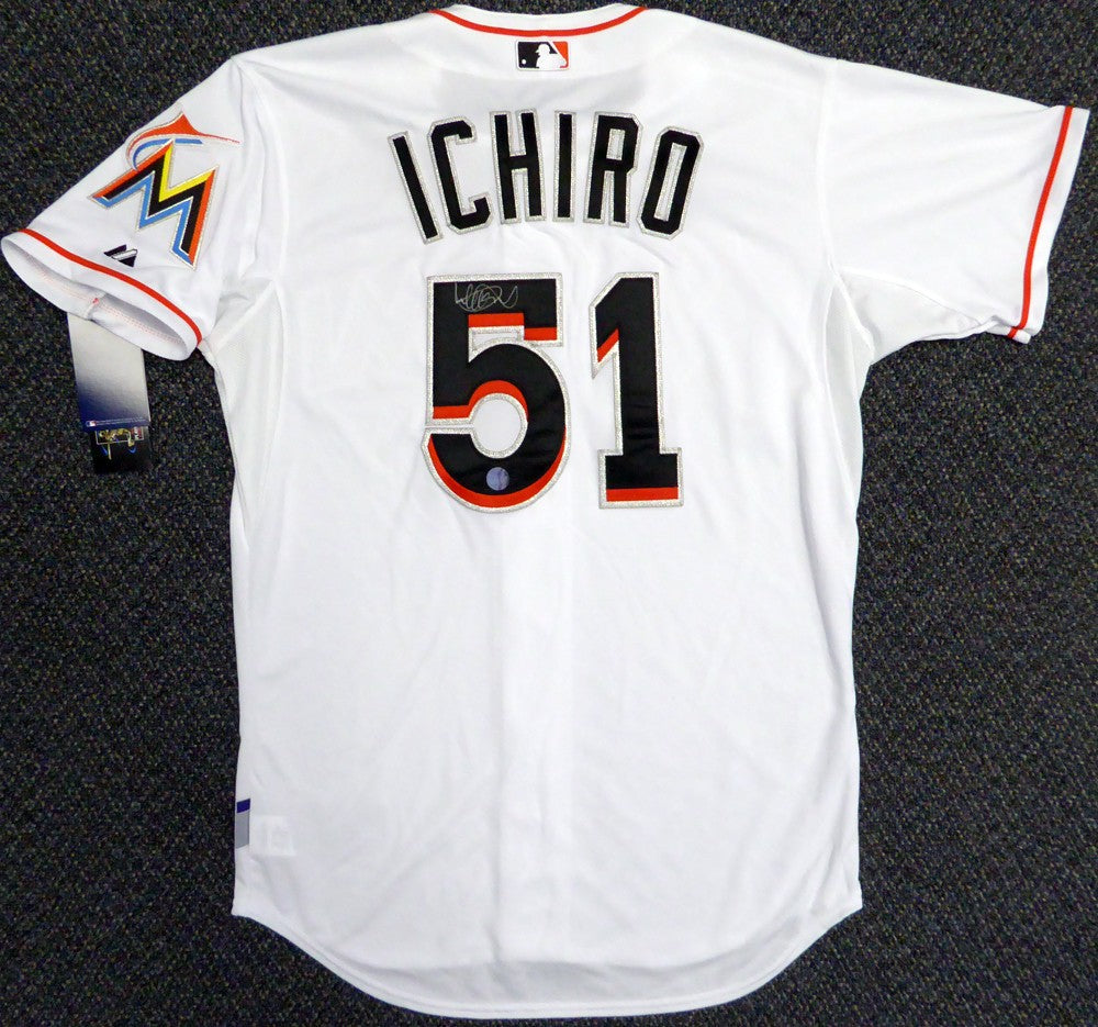 Miami Marlins Ichiro Suzuki Signed White Majestic Cool Base Jersey Size 44 IS