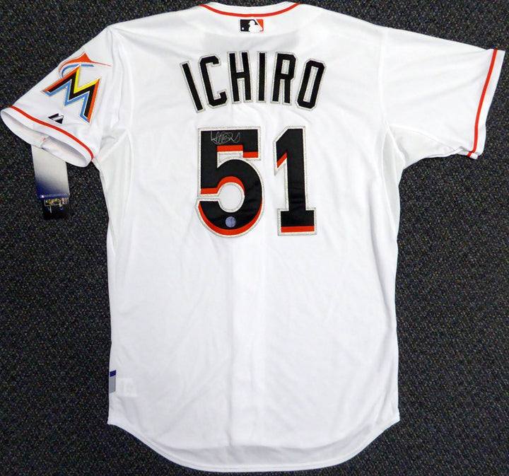 Miami Marlins Ichiro Suzuki Signed White Majestic Cool Base Jersey Size 44 IS