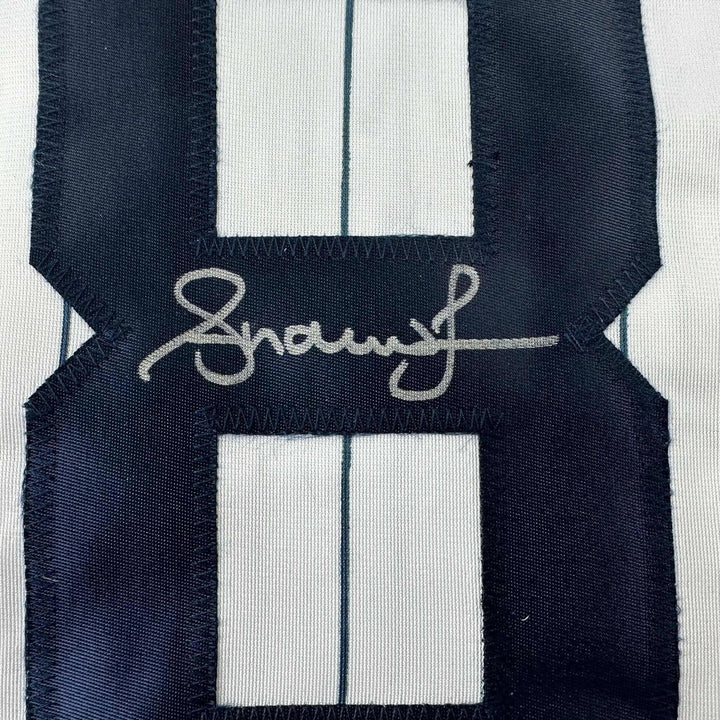 Framed Signed Andruw Jones 35x39 New York Pinstripe Jersey JSA COA